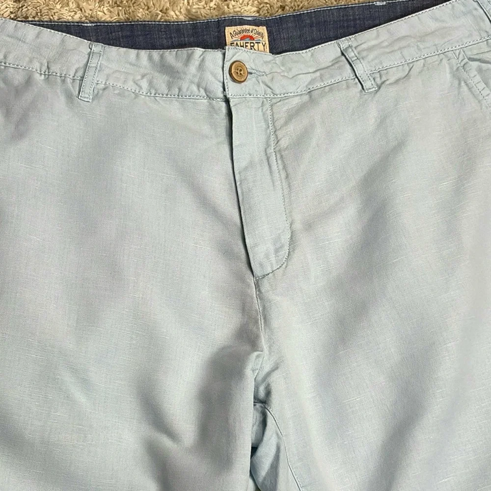 Faherty Men's Linen Blend Flat Front Shorts, Light Blue, Size 33
